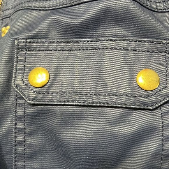 J Crew Navy Blue Gold Snap Waxed Utility Rain Jacket Sz XXS EUC - Picture 6 of 13